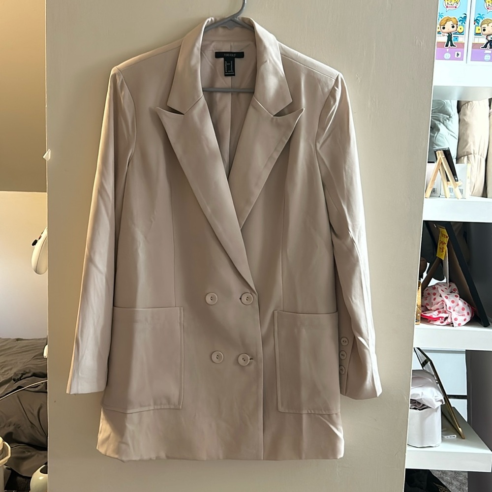 FOREVER21 Cream/Tan Long Sleeve Coat Blazer